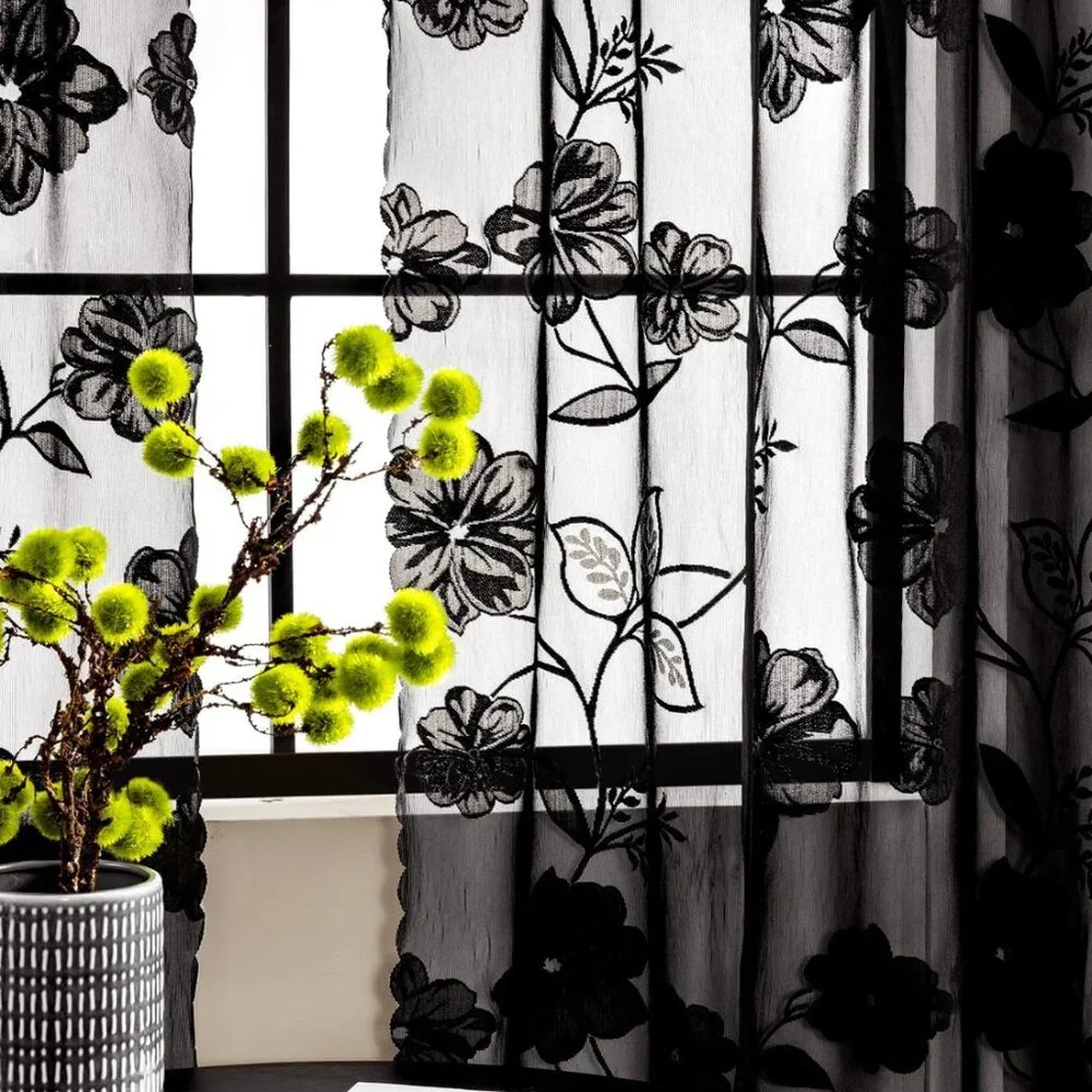 Black Sheer Lace Curtains – 2 Panels, 54